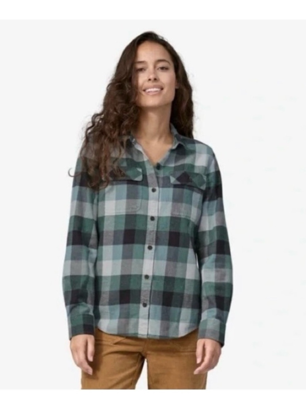 Patagonia Women's Green Plaid Flannel Button-Down Shirt